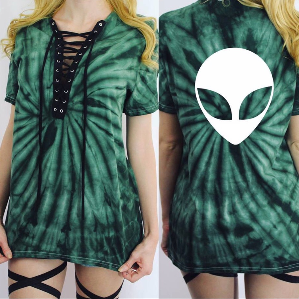 Lace-up army green alien rave festival top